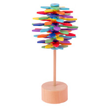 (Colorful Leaf) Wooden Spiral Toy Stress Relief Colorful Rotating Spinning Decorative Toy ST
