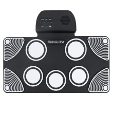 (Black/White) HQC6 Portable Roll Up Electronic Drum Practice Pad Built In Speaker with Drumsticks for Kids