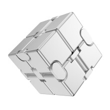 (Silver) Aluminum Alloy Infinite Cube Metal Stress Relief Office Flip Cubic Toy Creative Fingertip Decompression Block