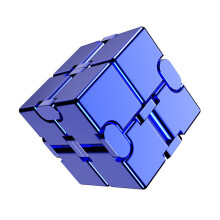 (Blue) Aluminum Alloy Infinite Cube Metal Stress Relief Office Flip Cubic Toy Creative Fingertip Decompression Block