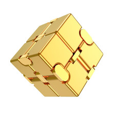 (Gold) Aluminum Alloy Infinite Cube Metal Stress Relief Office Flip Cubic Toy Creative Fingertip Decompression Block