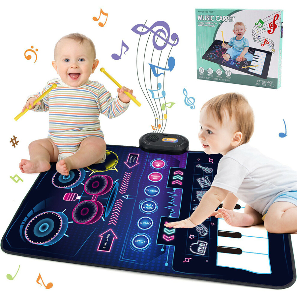 (B) CP5929 Early Educational Toy Toddler Kid Piano Keyboard Drum Play Mat Music Blanket Baby Gift