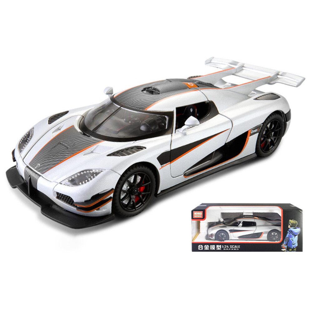 (Silver) 1:24 Koenigsegg Jesko Diecast Model Car with Sound Light Pull Back Action Boys Toy-image-OPC-PJS57KT-NEW