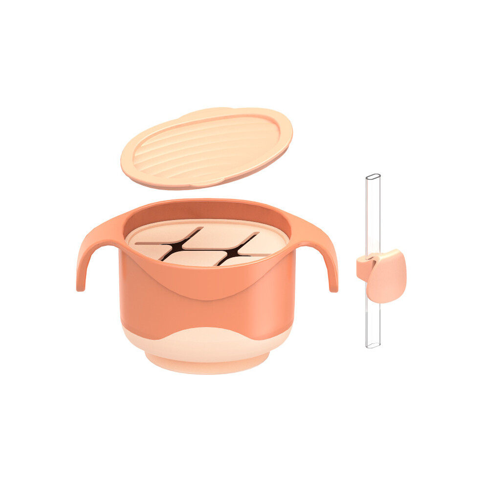 (Orange) HOGOKIDS Baby Bowl Set with Straw Silicone +TPE+PP Suction Bowl Self-Feeding Eating Utensils (No FDA,BPA-Free)