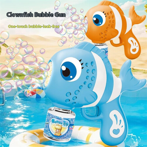 (Blue) Electric Clownfish Shaped Bubble Machine with 1 Bottle Bubble Solution Automatic Bubble Blower for Kids 2