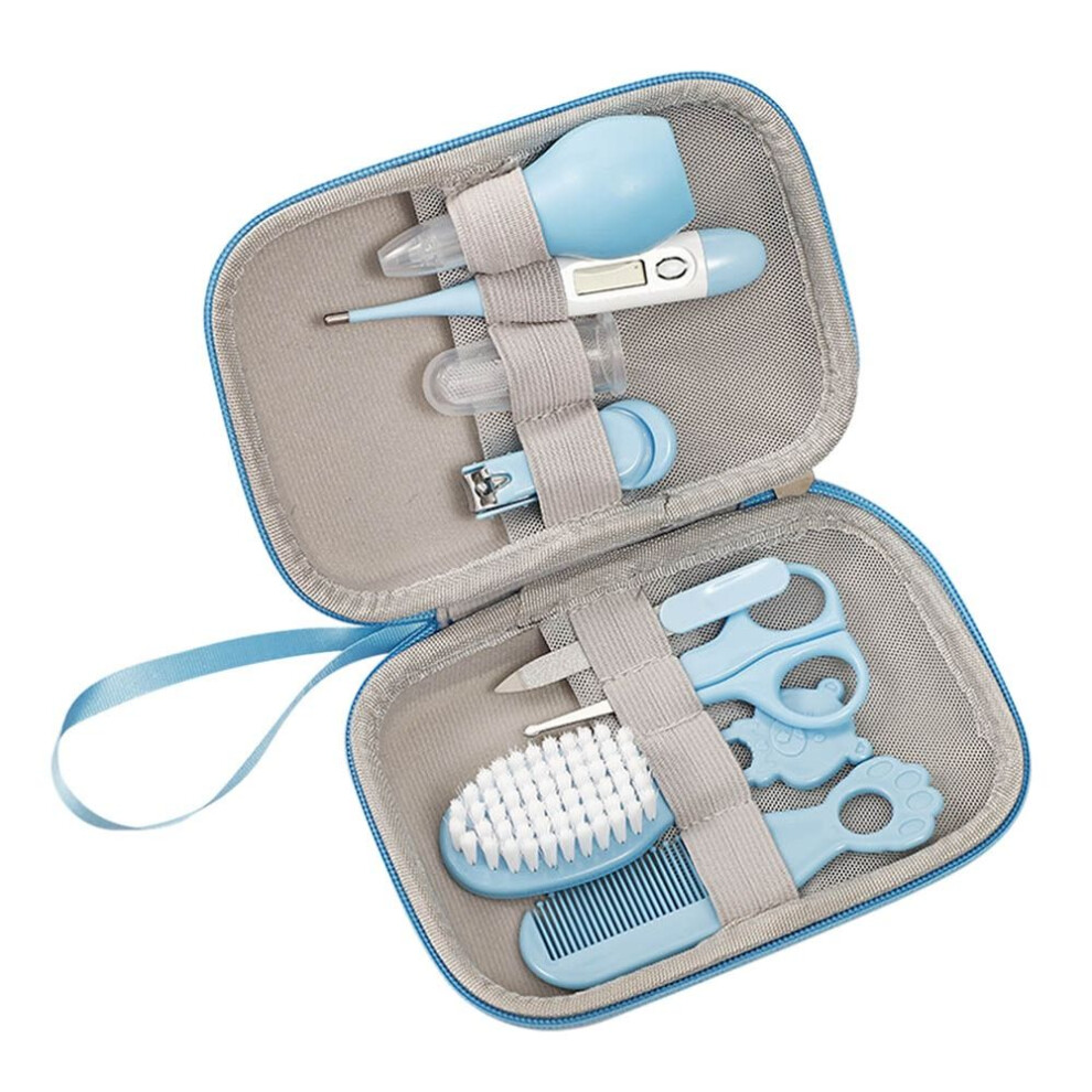(Blue) Jc08 8-In-1 Baby Nail Clipper Kit Thermometer Nasal Aspirator Comb Brush Infant Baby Nail Care Set Blue