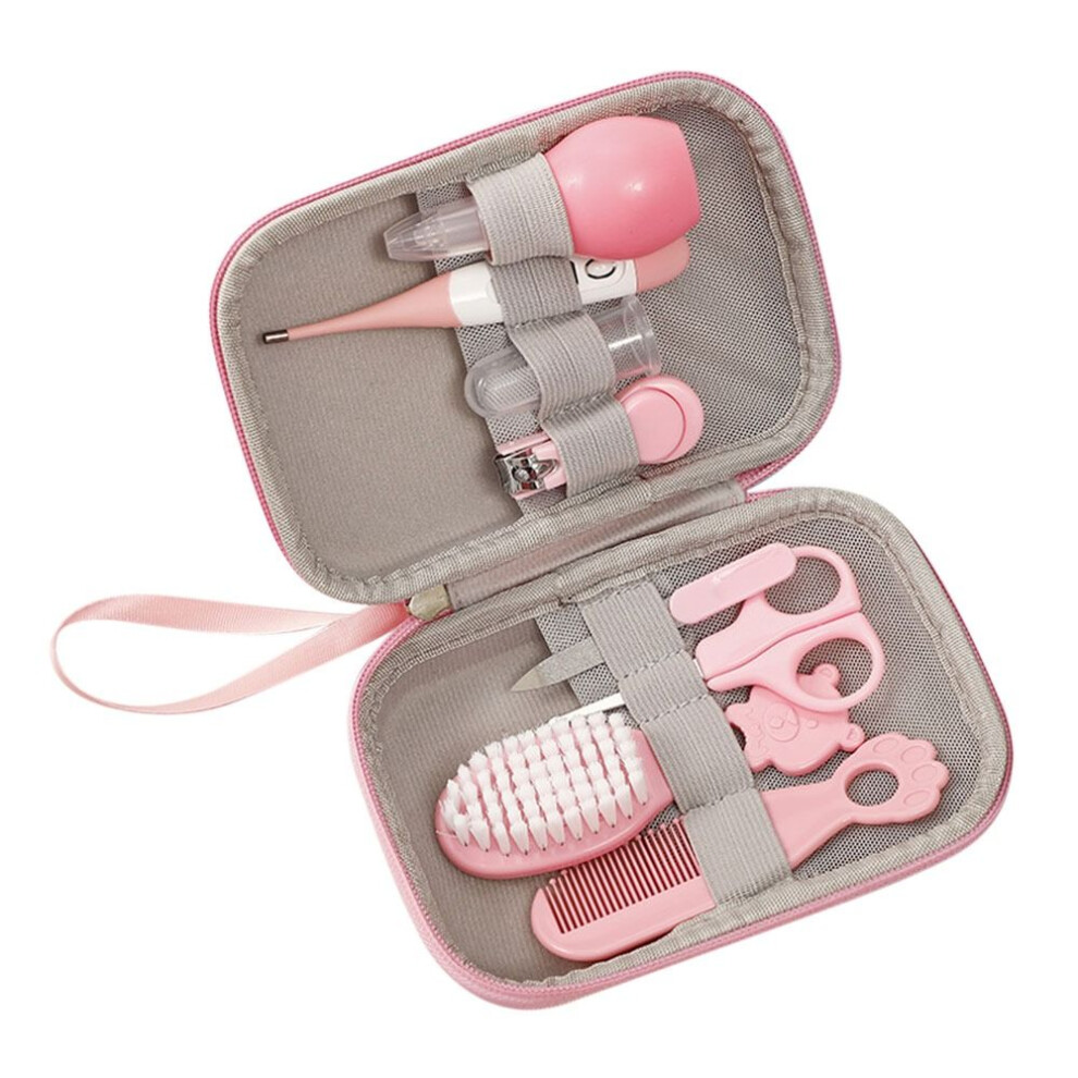 (Pink) Jc08 8-In-1 Baby Nail Clipper Kit Thermometer Nasal Aspirator Comb Brush Infant Baby Nail Care Set Pink