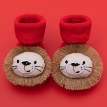 (Lion/M) Anti-Slip Baby Floor Socks Cute 3D Cartoon Elastic Cotton Toddler Walking Socks