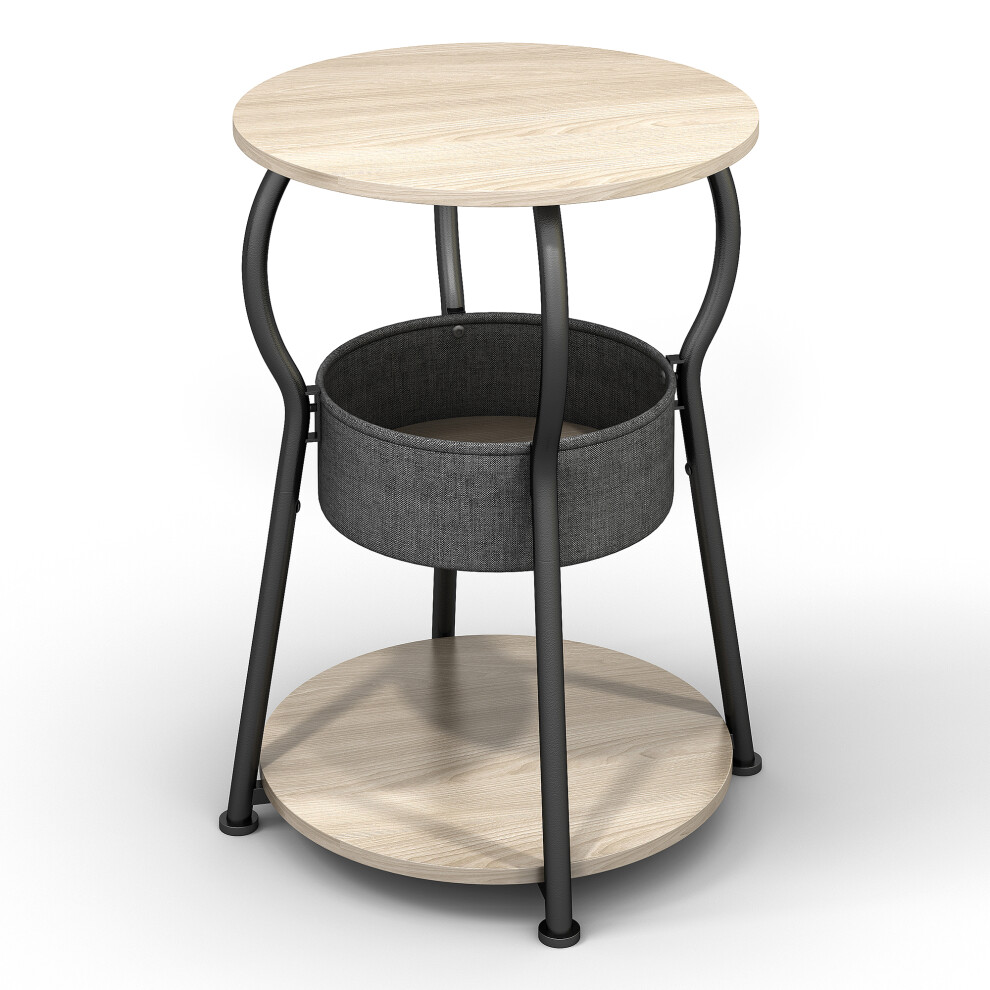 (OAK) 696-BS1-3-Tier Round Side Table with Cloth Storage Basket,40x40x55cm-image-OPC-PJS588B-NEW