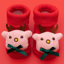 (Christmas Deer/M) Anti-Slip Baby Floor Socks Cute 3D Cartoon Elastic Cotton Toddler Walking Socks