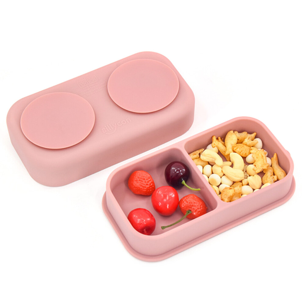 (Deep Pink) 2 in 1 Children Silicone Dinner Plate Box Complementary Food Baby Suction Tableware ST (BPA Free,No FDA Certificate)
