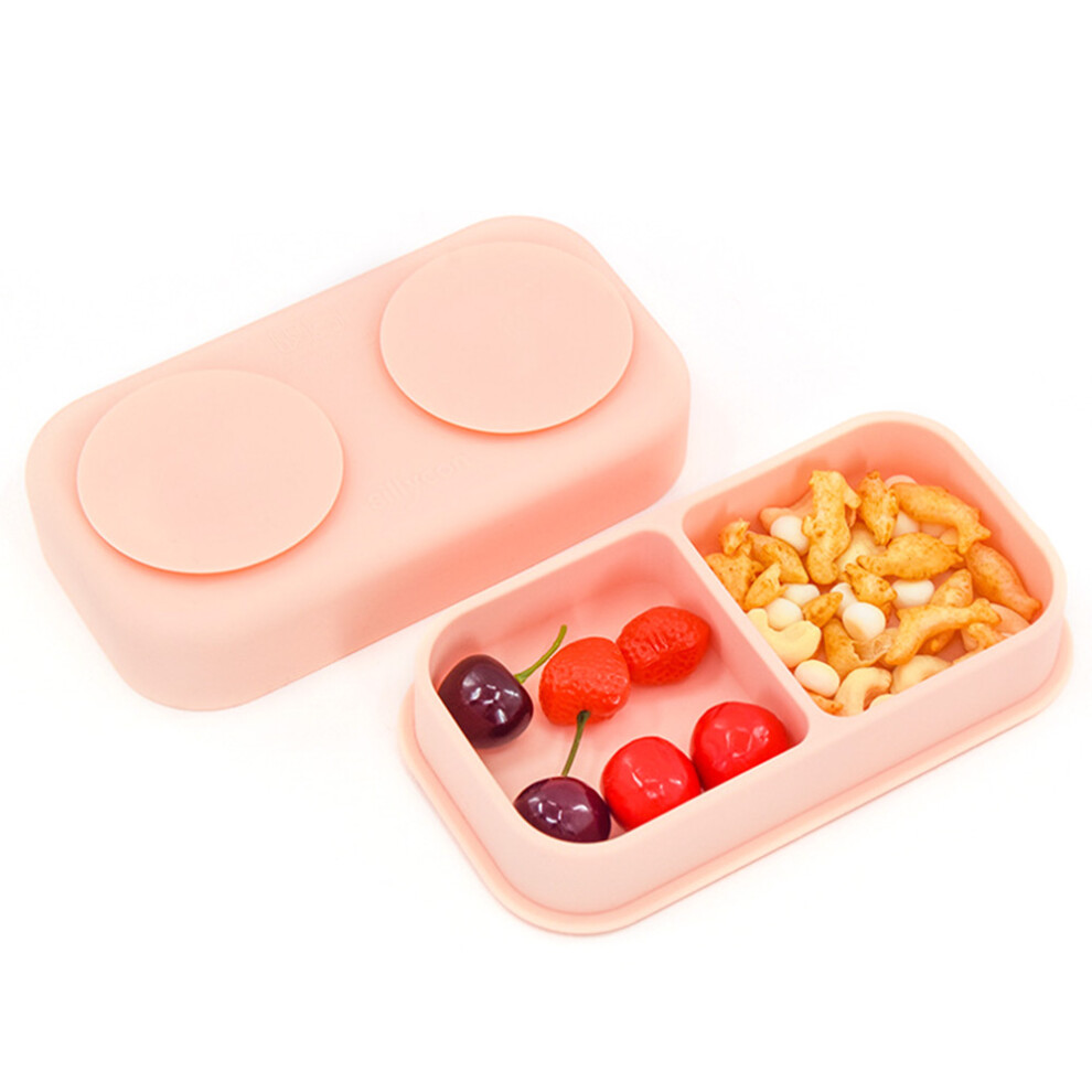 (Pink) 2 in 1 Children Silicone Dinner Plate Box Complementary Food Baby Suction Tableware ST (BPA Free,No FDA Certificate)