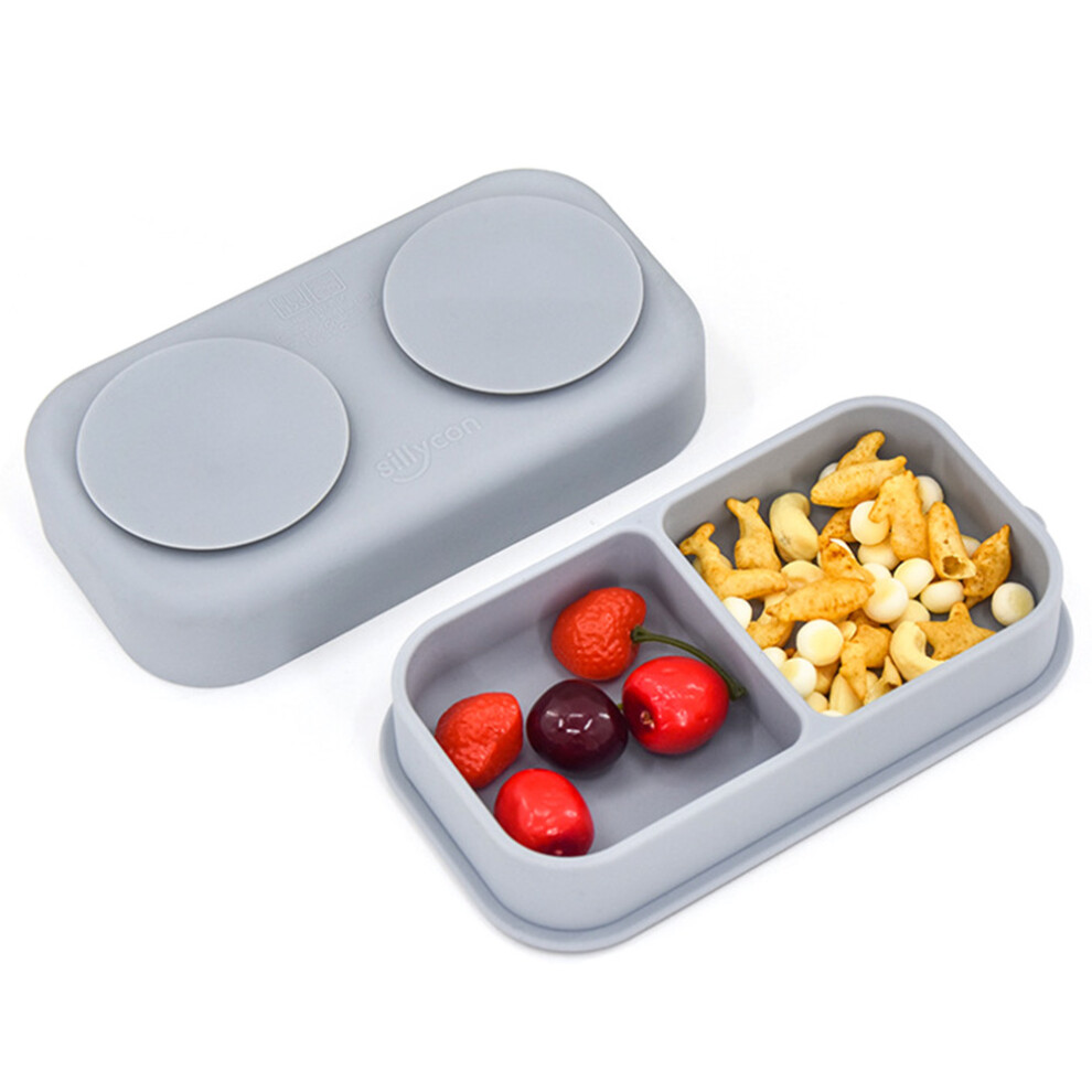 (Grey) 2 in 1 Children Silicone Dinner Plate Box Complementary Food Baby Suction Tableware ST (BPA Free,No FDA Certificate)