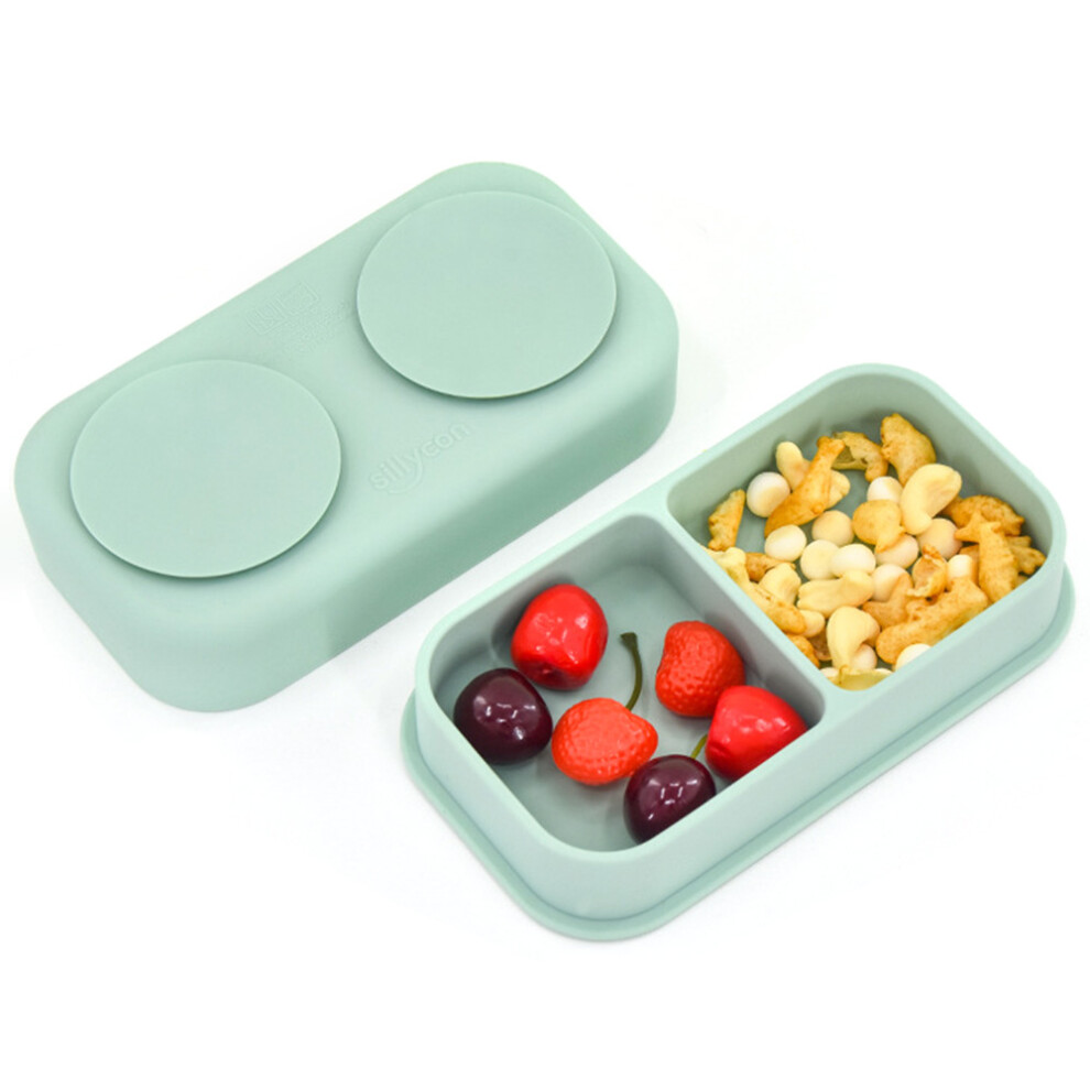 (Green) 2 in 1 Children Silicone Dinner Plate Box Complementary Food Baby Suction Tableware ST (BPA Free,No FDA Certificate)