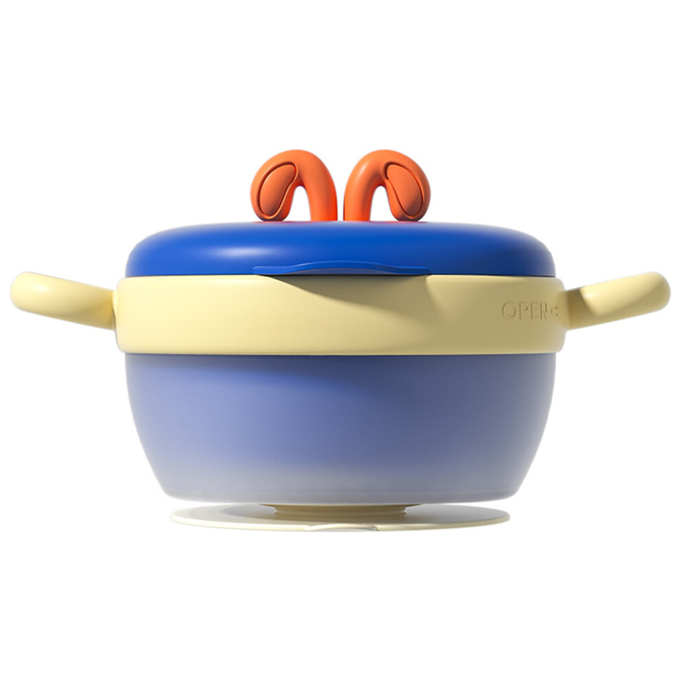 (Dark Blue) Constant Temperature Water Injection Baby Insulation Bowl Suction Cup Bowl (BPA-Free,NO FDA Certification)