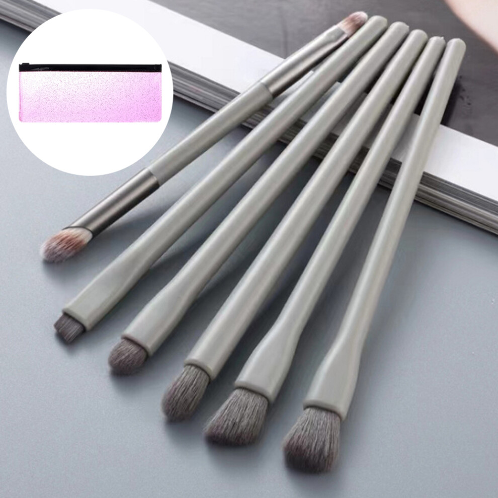 Grey (Grey) 6Pcs/Set Eyeshadow Brush Set Soft Fiber Eye Makeup Brushes With Bag For Eyebrow,Eyeliner,Concealer Blending