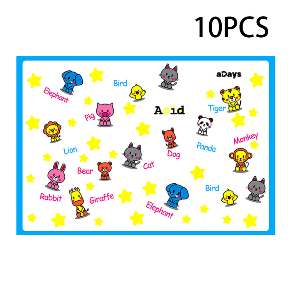 (Animal and English) 10Pcs Disposable Stick-on Placemats for Kids Baby Eating Waterproof Table Placemat ST (BPA-Free,NO FDA Certification)