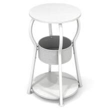 (White wood grain) 596-BS9-3-Tier Small Round End Table with Cloth Storage Basket,30x30x55cm
