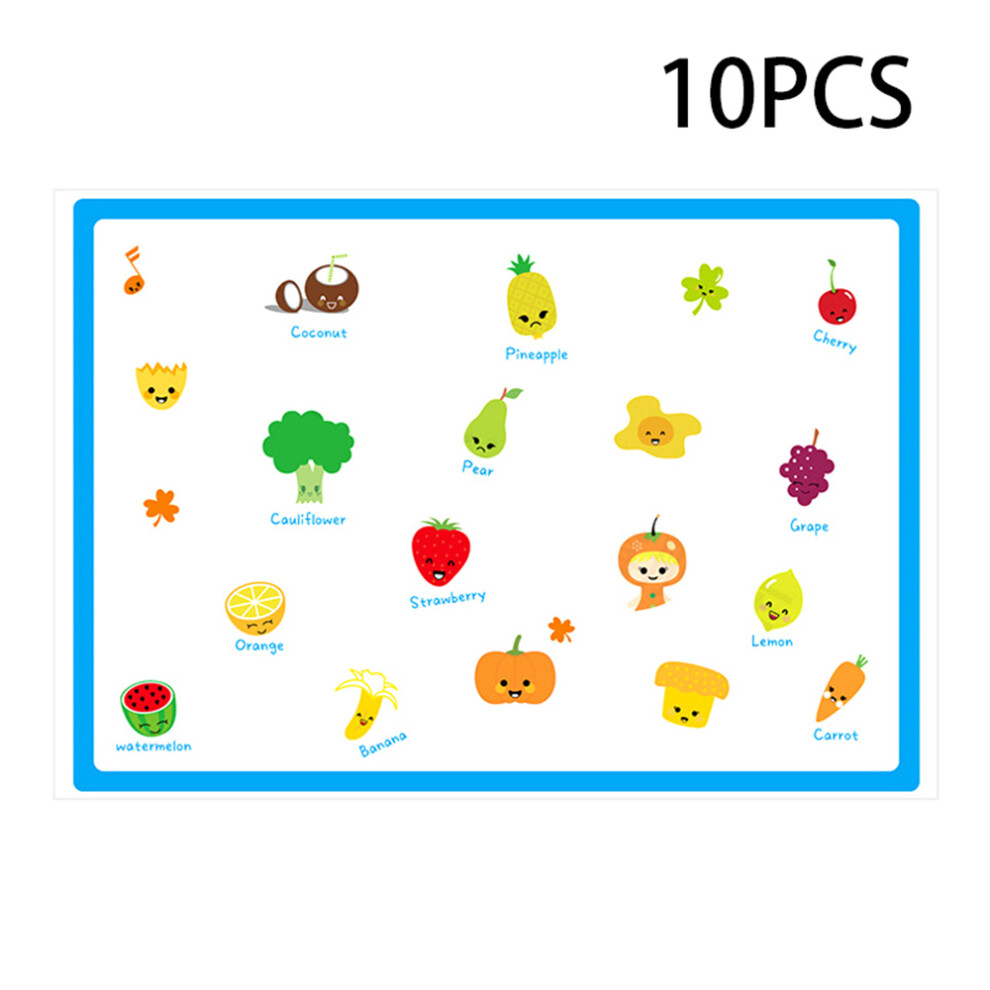 (Fruit and English) 10Pcs Disposable Stick-on Placemats for Kids Baby Eating Waterproof Table Placemat ST (BPA-Free,NO FDA Certification)