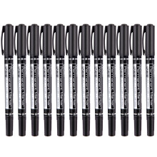 (Black) DELI 6824 12-Pack Dual-Tip Marker Pens 0.5mm/1.2mm Tips Oil-Based Pens for Artistic Outlining,CD Marking