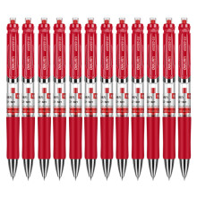 (Red) DELI S01 12Pcs Gel Pens Press Type Retractable Smooth Writing 0.5mm Gel Pen