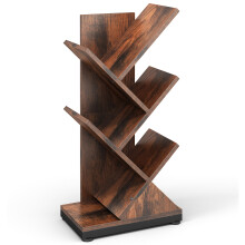 (Rustic Brown) V9 Small Tree Bookshelf,30x17x61cm Metal Frame Adjustable Feet