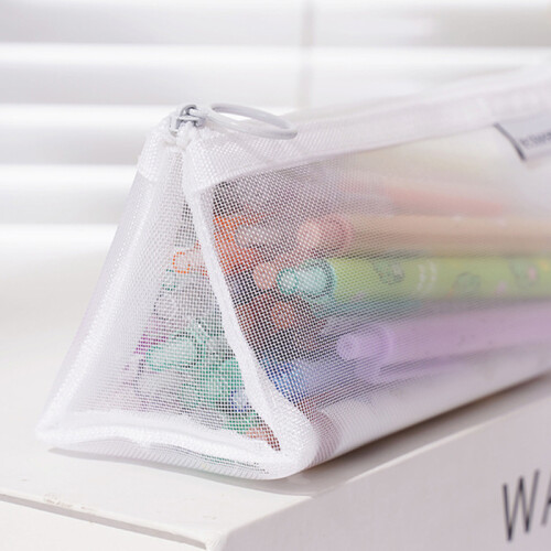 (Black) HE CHOOSES D047 Nylon Mesh Pencil Bag Student Triangular Stationery Storage Bag 1