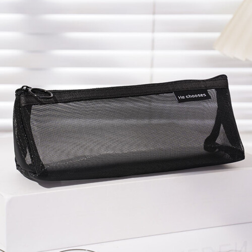 (Black) HE CHOOSES D047 Nylon Mesh Pencil Bag Student Triangular Stationery Storage Bag