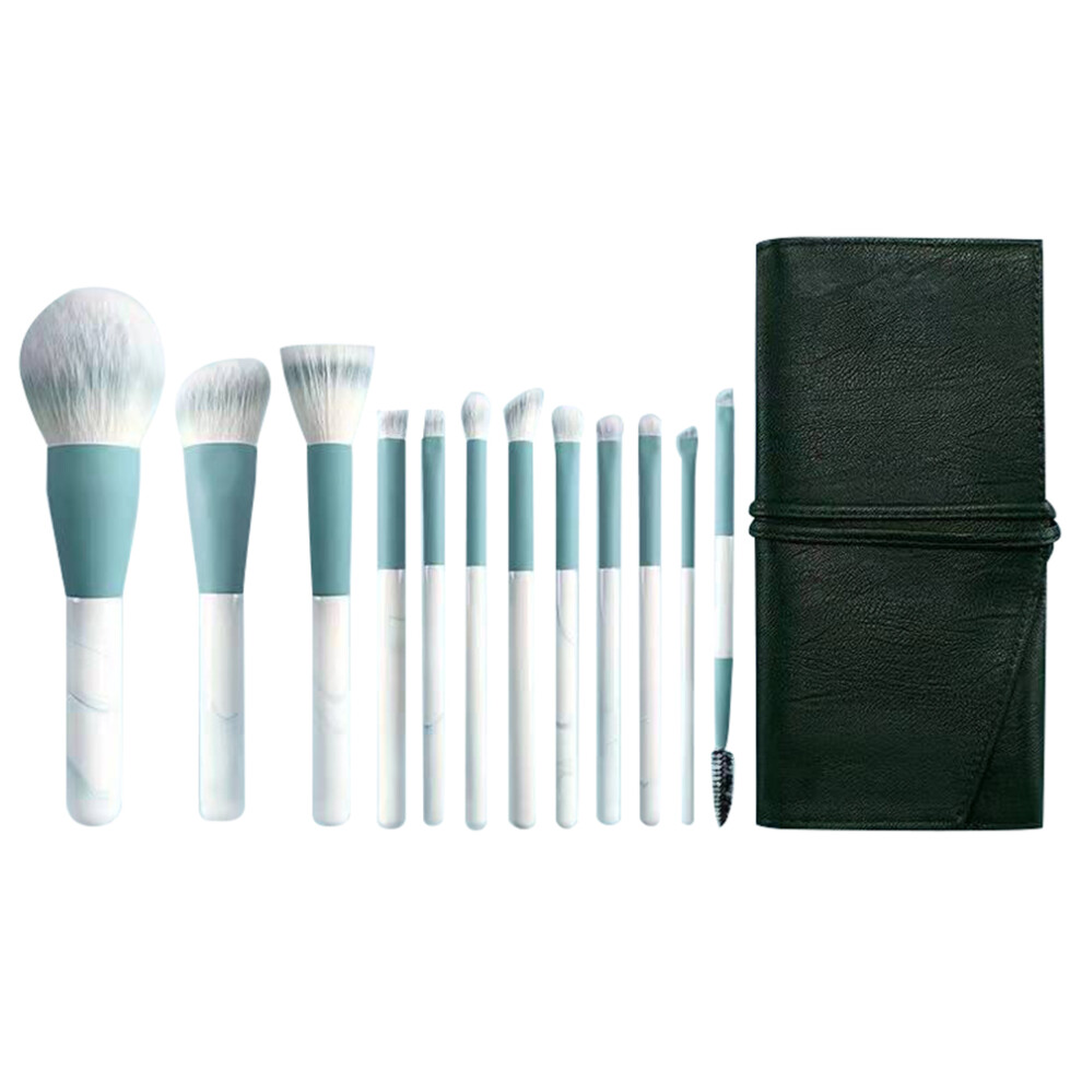 Green (Green) 12Pcs/Set Soft Artificial Fiber Brush Set For Eye Shadow,Highlight,Foundation Powder (With Storage Pouch)