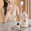 (Beige) Makeup Brush Storage Bucket Rotatable Dressing Table Cosmetics Storage Rack with Lid 4