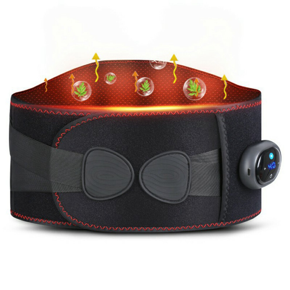 (Black) YF-FR069 Graphene Heating Therapy Waist Belt Vibration Massage Cordless Electric Lumbar Support