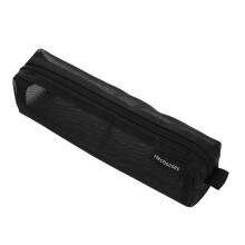 (Black) HE CHOOSES D049 Medium Square Mesh Pencil Bag Nylon Portable Stationery Pouch