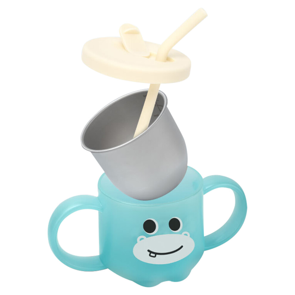 (Green) Scale Design Stainless Steel Toddler Cup Temperature-sensing Kids Milk Mug with Lid and Straw (BPA-Free,No FDA Certified)