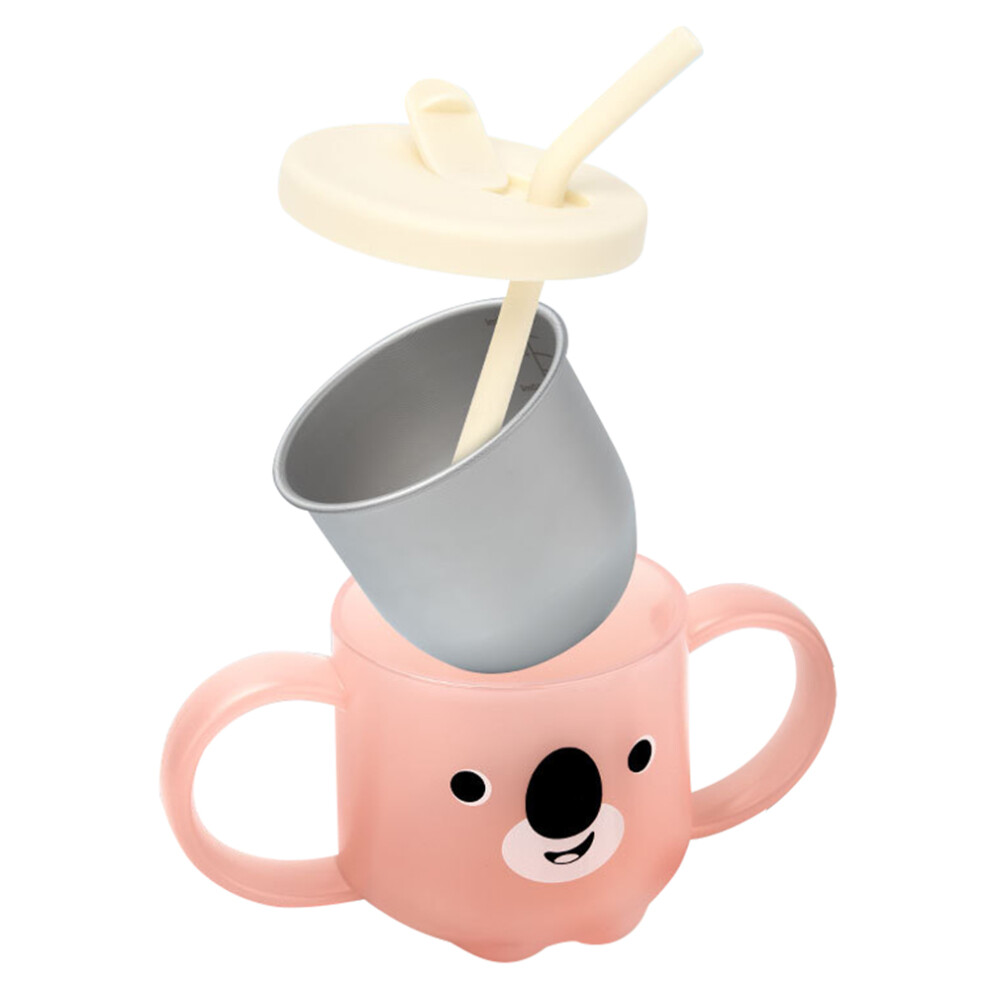 (Orange Red) Scale Design Stainless Steel Toddler Cup Temperature-sensing Kids Milk Mug with Lid and Straw (BPA-Free,No FDA Certified)