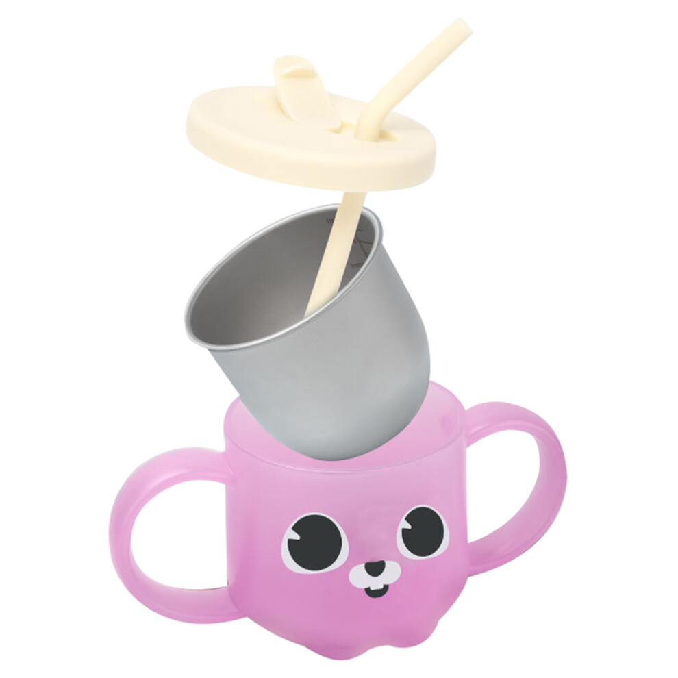 (Rose) Scale Design Stainless Steel Toddler Cup Temperature-sensing Kids Milk Mug with Lid and Straw (BPA-Free,No FDA Certified)