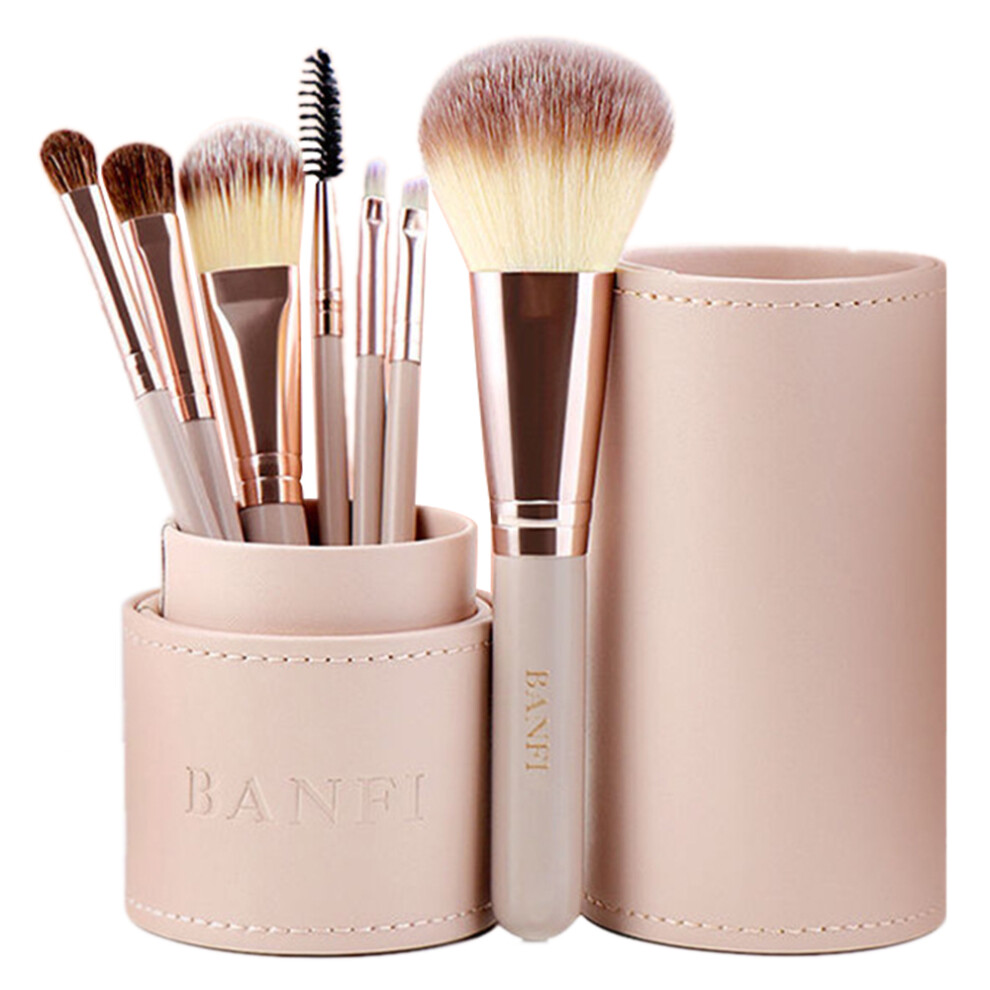 Pink (Pink) Banfi 7Pcs Eyeshadow Foundation Lip Makeup Brush Set With Cylindrical Box