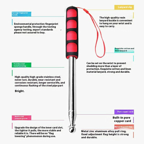 (Green) 200cm 9 Sections Extendable Guide Flag Pole Stainless Steel Telescopic Flagpole Handheld Teaching Stick 1