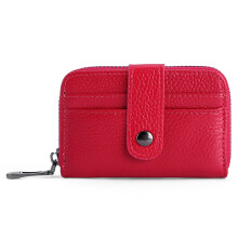 (Rose) TP-8273 Portable Zipper Wallet RFID Blocking Top Layer Cowhide Leather Card Holder