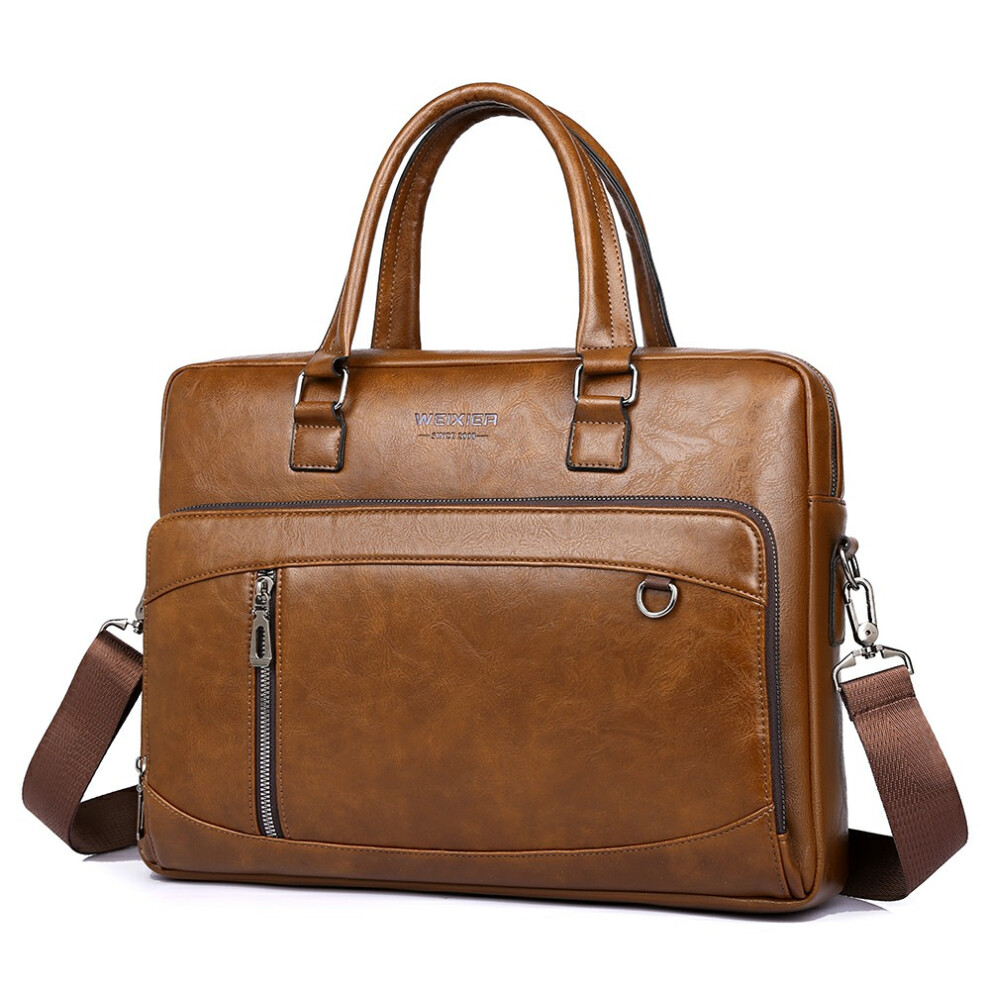 (Light Brown) WEIXIER T663 15.6 Inch Laptop Bag Horizontal Crossbody Bag PU Leather Business Briefcase for Men-image-OPC-PJS5CGS-NEW