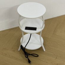 (White wood grain) AWD-1 Sofa Side Table 3-Tier End Table with US Plug Power Outlets,300x550mm