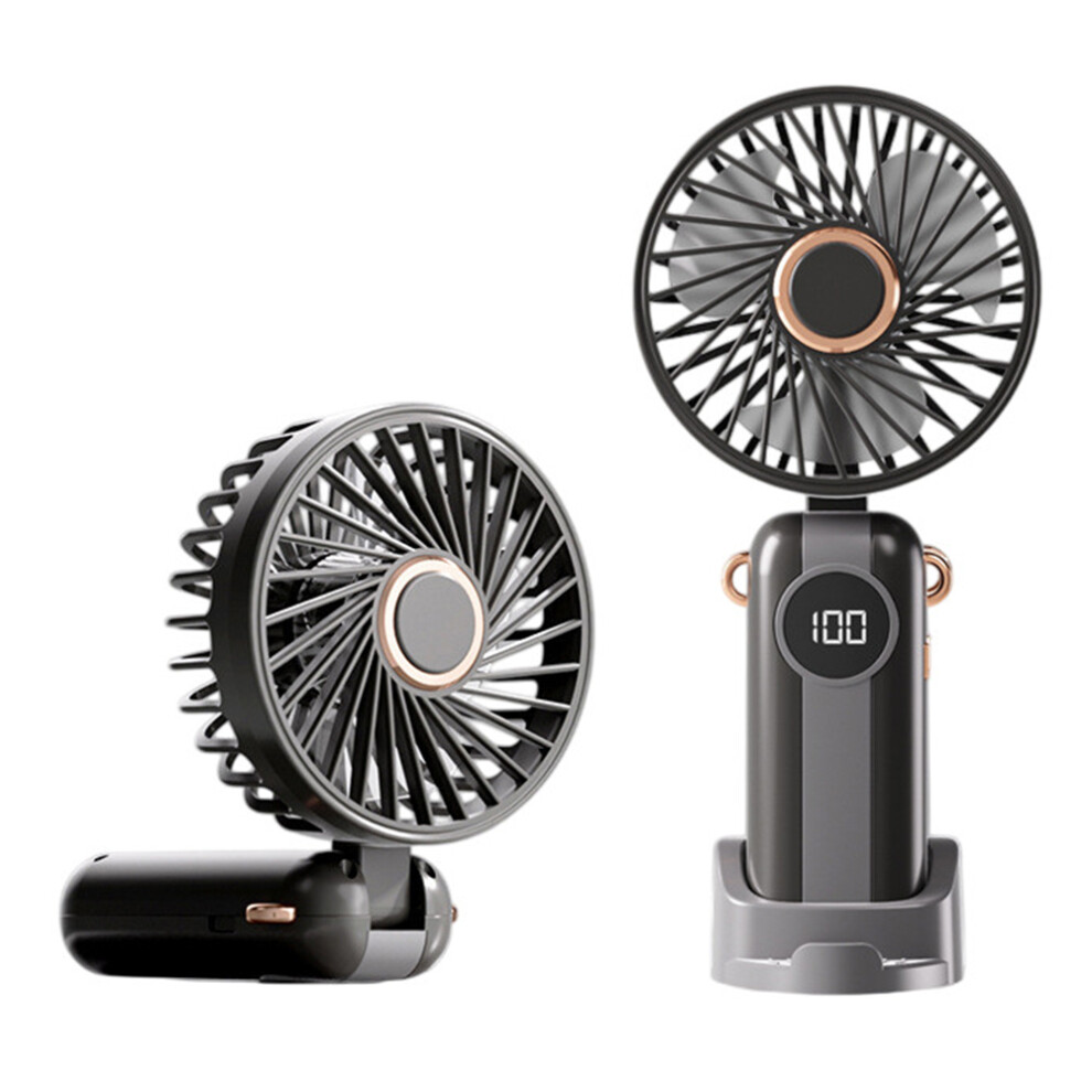 (Black) LEHOGAI F66 Digital Display Foldable Handheld Fan 5 Speeds Adjustable Portable Desktop Fan Phone Holder-image-OPC-PJS5DCZ-NEW