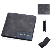 (Black) BAELLERRY D3043 Retro Contrast Color PU Leather Men Short Wallet Cards Cash Storage Bag