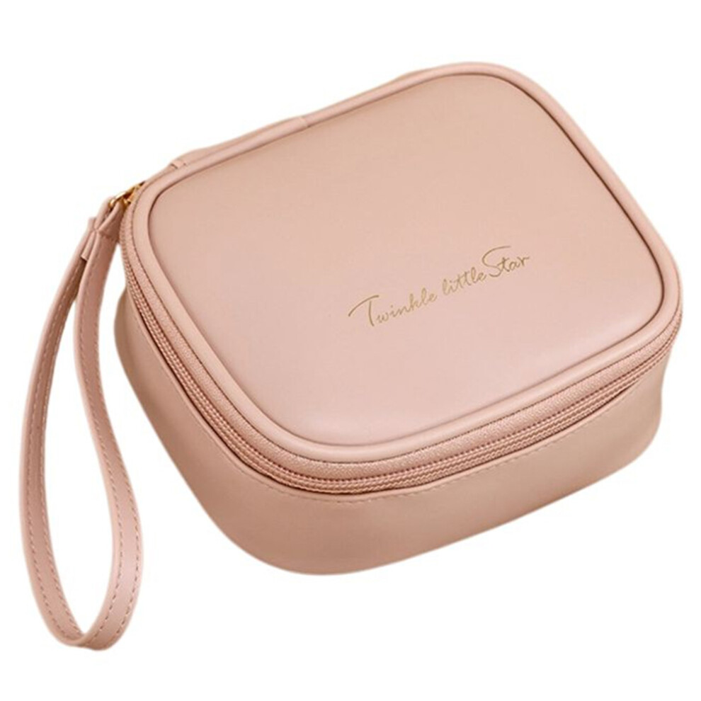 (Pink) W7PU Portable Sanitary Napkin Storage Bag PU Leather Lipstick Cosmetics Zipper Storage Bag