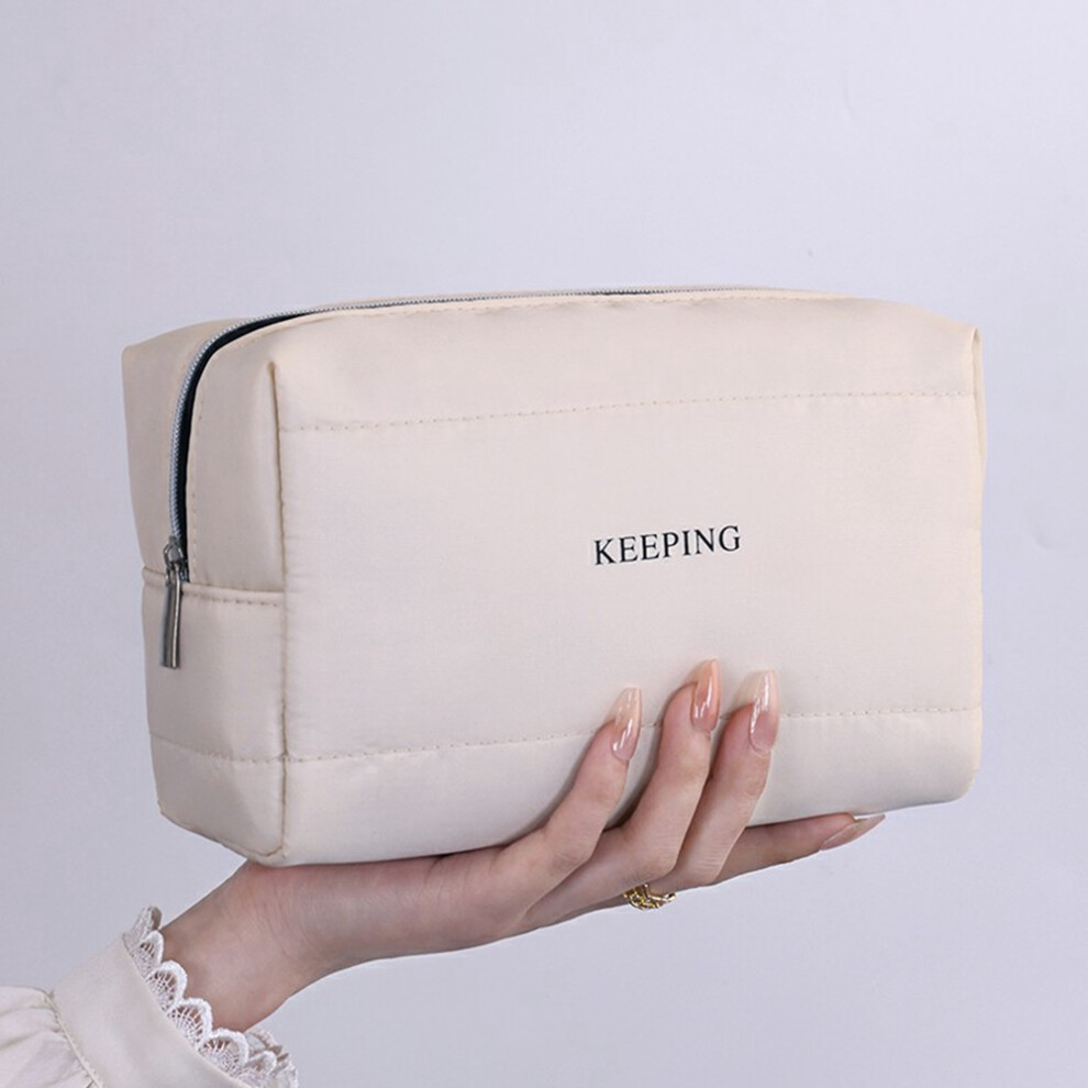 White (White) 8083 Letter Pattern Portable Cosmetic Bag Travel Makeup Organizer Toiletry Storage Pouch