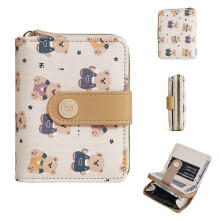 (Yellow) BAELLERRY N5584 Cute Cartoon Bear Wallet Coin Purse Card Case with Button Closure and Zipper Pocket