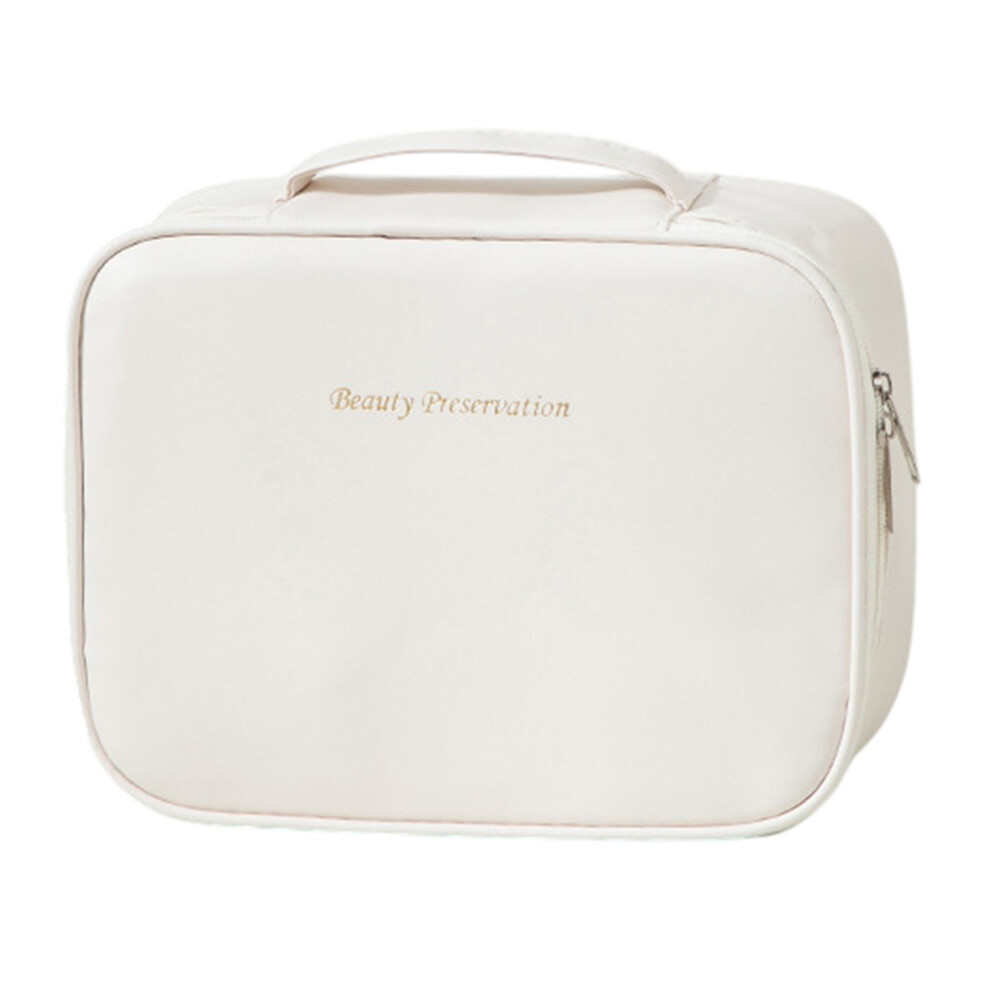White (White) Detachable Makeup Bag Large Capacity Toiletry Organizer Travel Adjustable Compartments Storage Pouch
