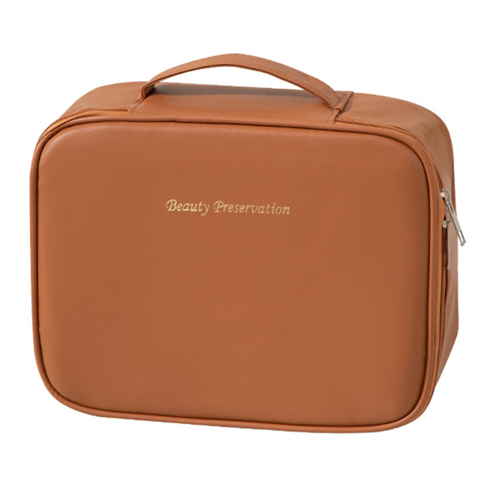 Brown (Brown) Detachable Makeup Bag Large Capacity Toiletry Organizer Travel Adjustable Compartments Storage Pouch