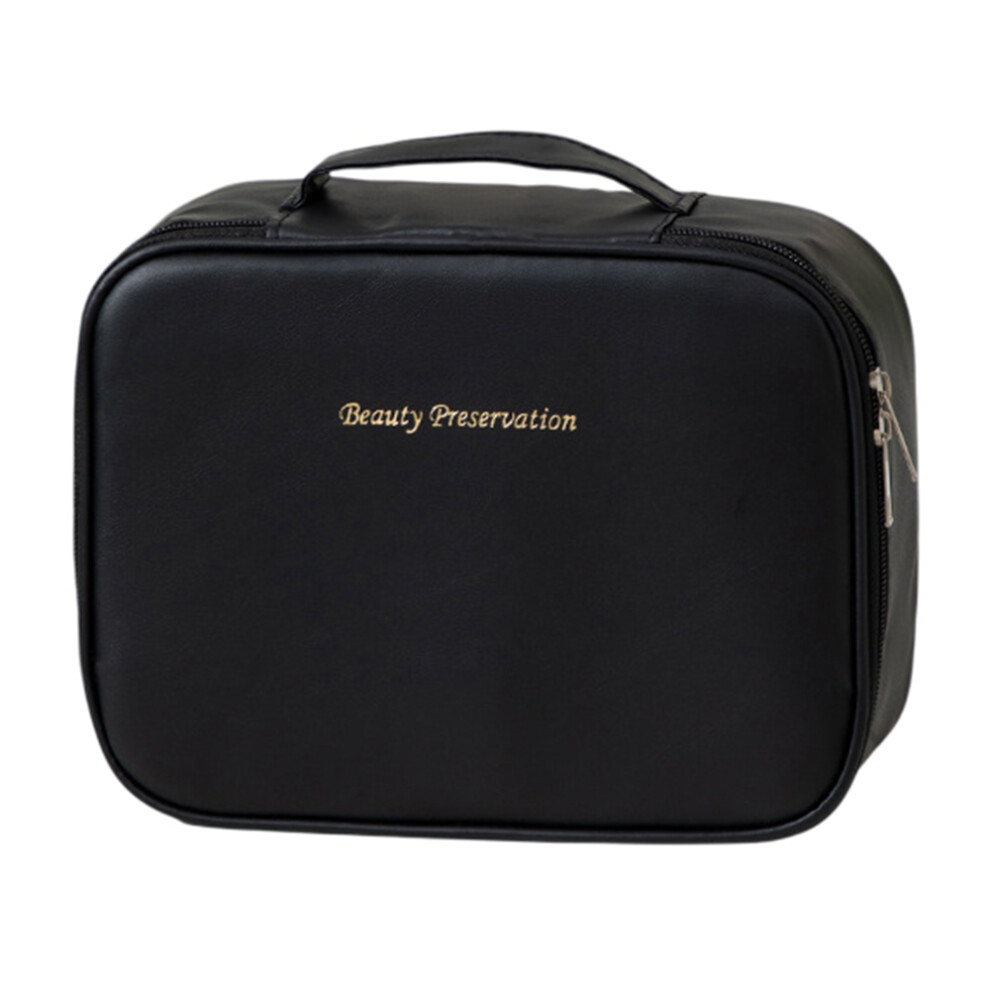 Black (Black) Detachable Makeup Bag Large Capacity Toiletry Organizer Travel Adjustable Compartments Storage Pouch
