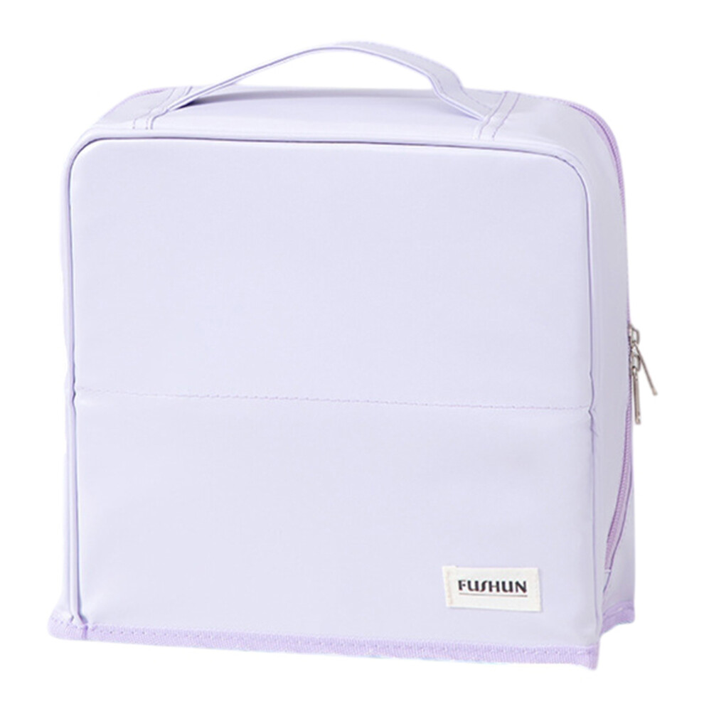(Purple) Travel Makeup Bag Large Capacity Waterproof PU Cosmetic Storage Bag with Mirror
