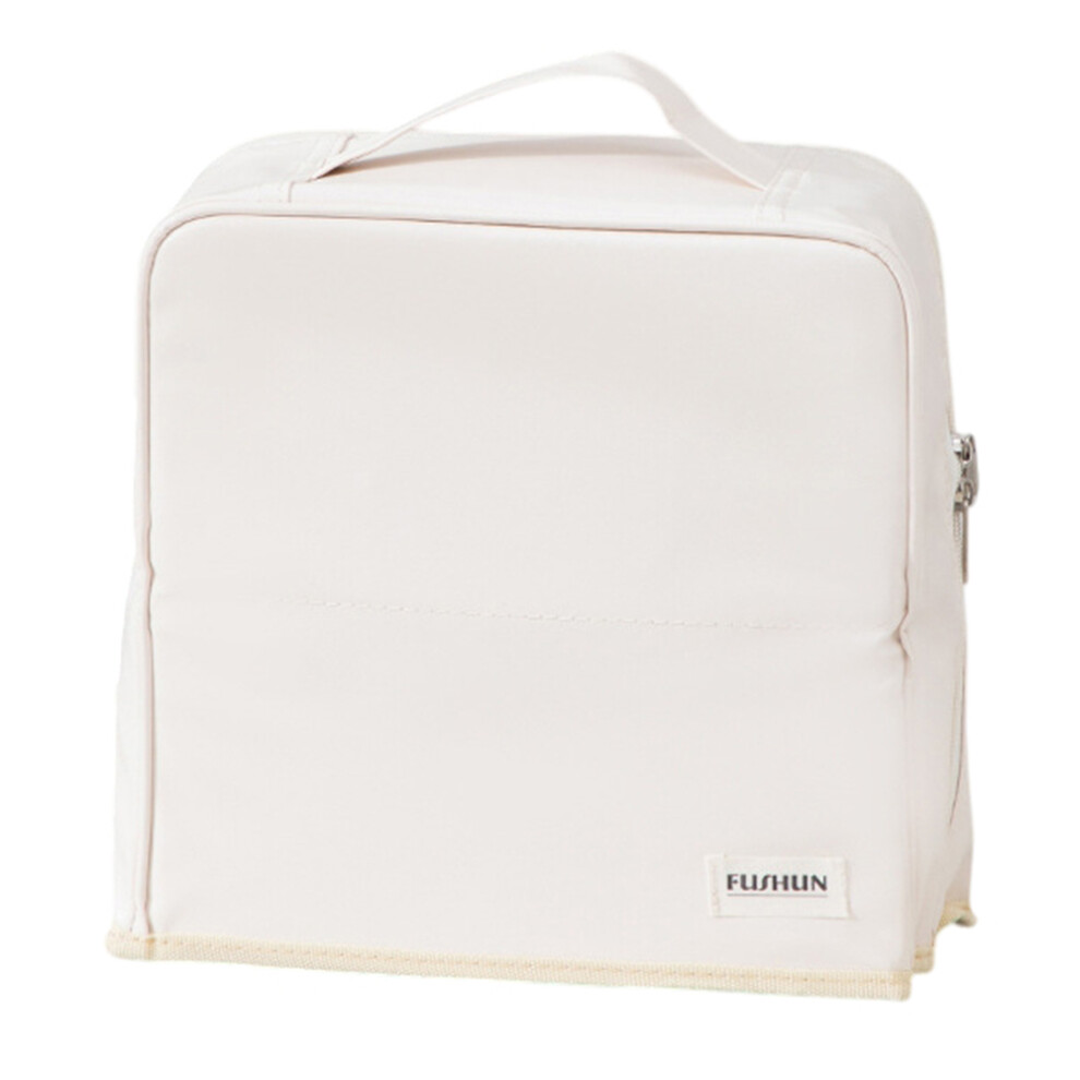 (White) Travel Makeup Bag Large Capacity Waterproof PU Cosmetic Storage Bag with Mirror